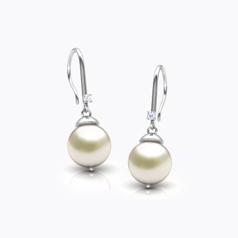 Felicity Pearl Drop Earrings Diamond,Gemstone Earrings 14 Karat White Gold Felicity Pearl Drop Earrings