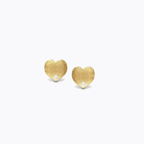 Beaten Heart Diamond Stud Earrings Diamond Earrings 18 Karat Yellow Gold Beaten Heart Diamond Stud Earrings