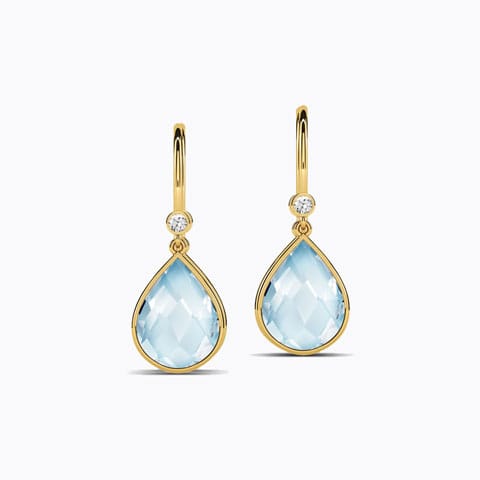 Topaz Poire Gemstone Drop Earrings Diamond,Gemstone Earrings 18 Karat Yellow Gold Topaz Poire Gemstone Drop Earrings
