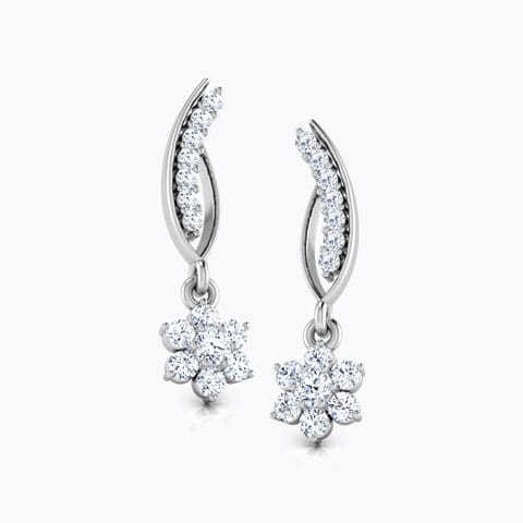 Flower and Stalk Diamond Drops Diamond Earrings 14 Karat White Gold Flower and Stalk Diamond Drops