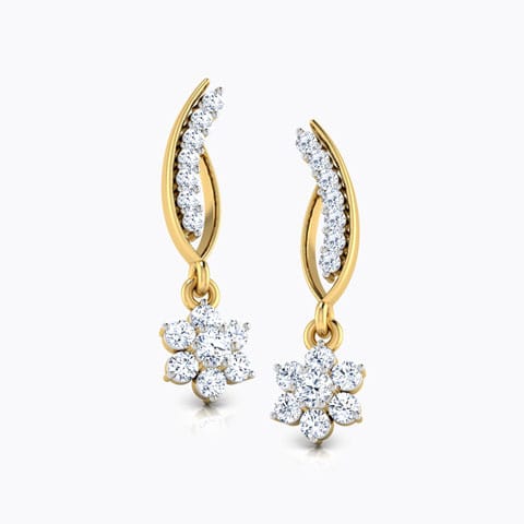 Flower and Stalk Diamond Drops Diamond Earrings 18 Karat Yellow Gold Flower and Stalk Diamond Drops