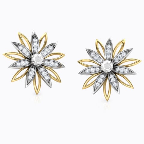 Sunflower Gemstone Stud Earrings Diamond,Gemstone Earrings 18 Karat Two Tone Gold Sunflower Gemstone Stud Earrings