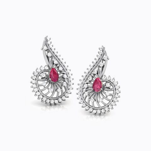 Komal Gemstone Drop Earrings Diamond,Gemstone Earrings 18 Karat White Gold Komal Gemstone Drop Earrings