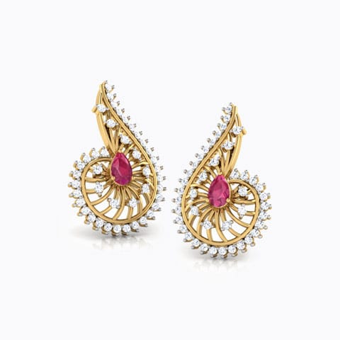 Komal Gemstone Drop Earrings Diamond,Gemstone Earrings 14 Karat Yellow Gold Komal Gemstone Drop Earrings