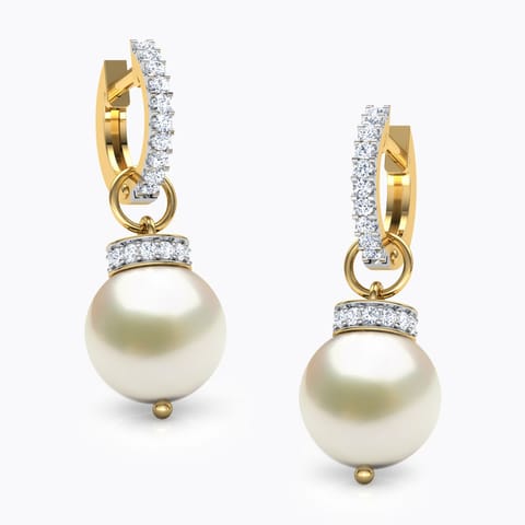 Pearl Bud Gemstone Hoop Earrings Diamond,Gemstone Earrings 18 Karat Yellow Gold Pearl Bud Gemstone Hoop Earrings