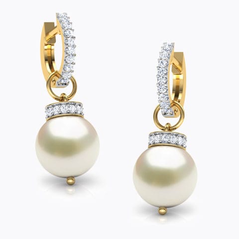 Pearl Bud Gemstone Hoop Earrings Diamond,Gemstone Earrings 18 Karat Yellow Gold Pearl Bud Gemstone Hoop Earrings