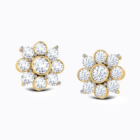 Mansi Flower Diamond Stud Earrings Diamond Earrings 18 Karat Yellow Gold Mansi Flower Diamond Stud Earrings