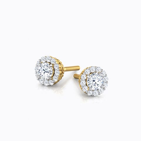 Naksha Halo Diamond Stud Earrings Diamond Earrings 18 Karat Yellow Gold Naksha Halo Diamond Stud Earrings