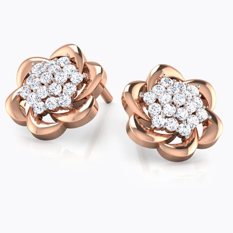 Magnolia Cluster Diamond Stud Earrings Diamond Earrings 18 Karat Rose Gold Magnolia Cluster Diamond Stud Earrings