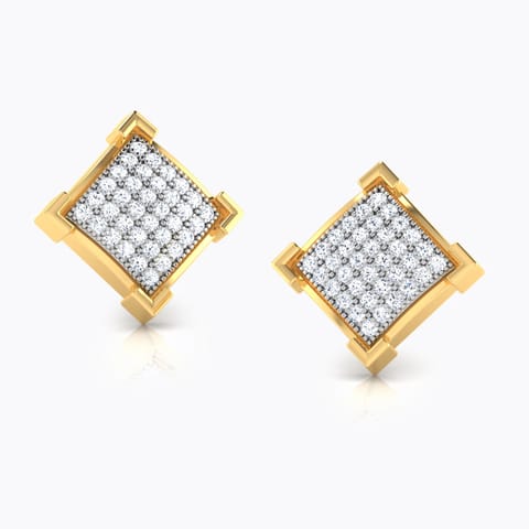 Sparkling Square Diamond Stud Earrings Diamond Earrings 18 Karat Yellow Gold Sparkling Square Diamond Stud Earrings