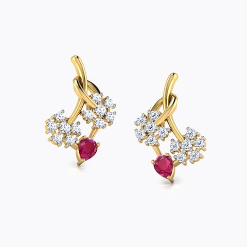 Twin Floral Gemstone Stud Earrings Diamond,Gemstone Earrings 18 Karat Yellow Gold Twin Floral Gemstone Stud Earrings