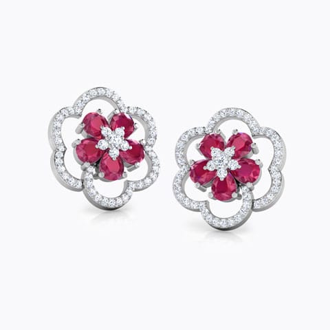 Trio Floral Gemstone Stud Earrings Diamond,Gemstone Earrings 14 Karat White Gold Trio Floral Gemstone Stud Earrings