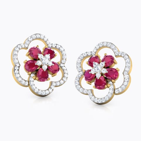 Trio Floral Gemstone Stud Earrings Diamond,Gemstone Earrings 18 Karat Yellow Gold Trio Floral Gemstone Stud Earrings