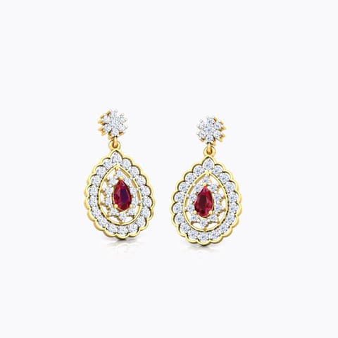 Foliate Gemstone Drop Earrings Diamond,Gemstone Earrings 18 Karat Yellow Gold Foliate Gemstone Drop Earrings