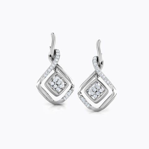 Concentric Square Diamond Drop Earrings Diamond Earrings 14 Karat White Gold Concentric Square Diamond Drop Earrings