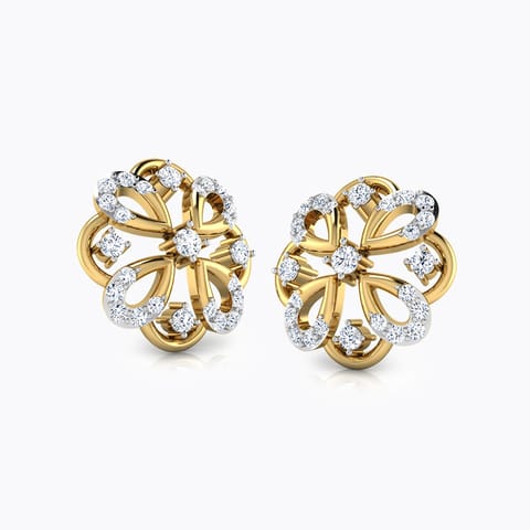 Rangoli Diamond Stud Earrings Diamond Earrings 18 Karat Yellow Gold Rangoli Diamond Stud Earrings
