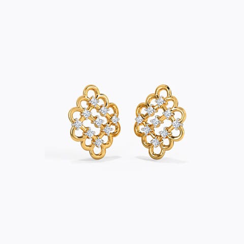 Sparkle Lattice Diamond Stud Earrings Diamond Earrings 18 Karat Yellow Gold Sparkle Lattice Diamond Stud Earrings