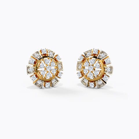 Antique Sun Diamond Stud Earrings Diamond Earrings 18 Karat Yellow Gold Antique Sun Diamond Stud Earrings