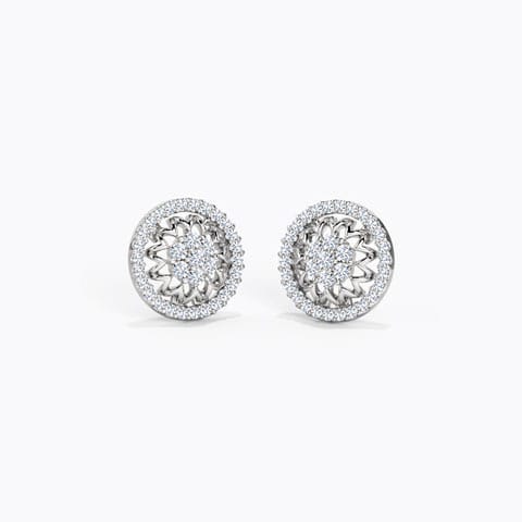 Framed Lotus Diamond Stud Earrings Platinum,Diamond Earrings Platinum 950 Platinum Framed Lotus Diamond Stud Earrings