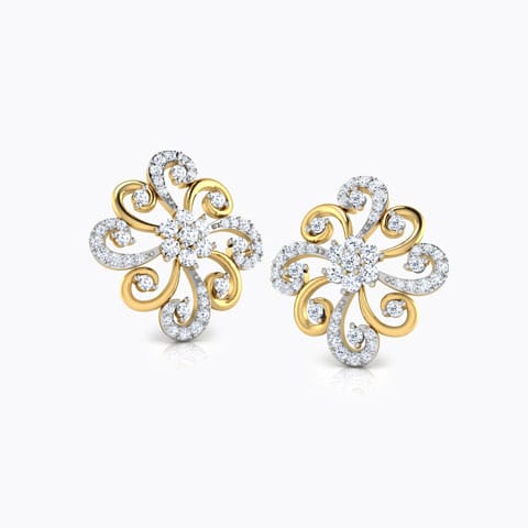Floral Swirls Diamond Stud Earrings Diamond Earrings 18 Karat Yellow Gold Floral Swirls Diamond Stud Earrings