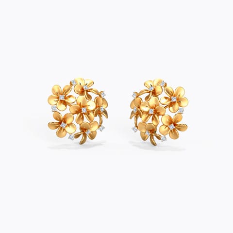 Plumeria Cluster Diamond Stud Earrings Diamond Earrings 18 Karat Yellow Gold Plumeria Cluster Diamond Stud Earrings