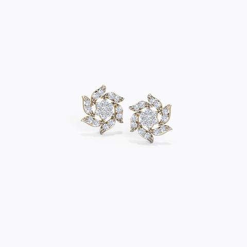 Floweret Diamond Stud Earrings Diamond Earrings 18 Karat Yellow Gold Floweret Diamond Stud Earrings