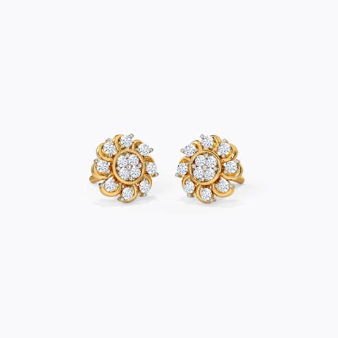 Bloomed Lotus Diamond Stud Earrings Diamond Earrings 18 Karat Yellow Gold Bloomed Lotus Diamond Stud Earrings