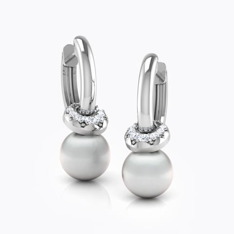 Eclipse Pearl Hoop Earrings Diamond,Gemstone Earrings 18 Karat White Gold Eclipse Pearl Hoop Earrings