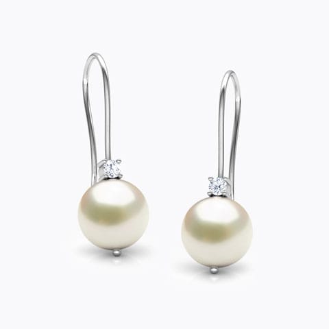 Snow Slide Pearl Drop Earrings Diamond,Gemstone Earrings 14 Karat White Gold Snow Slide Pearl Drop Earrings