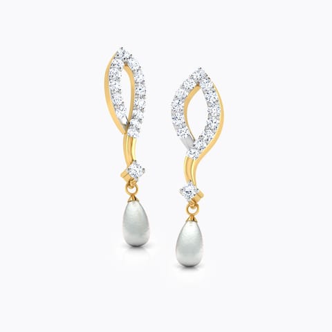 Petal & Pearl Drop Earrings Diamond,Gemstone Earrings 18 Karat Yellow Gold Petal & Pearl Drop Earrings