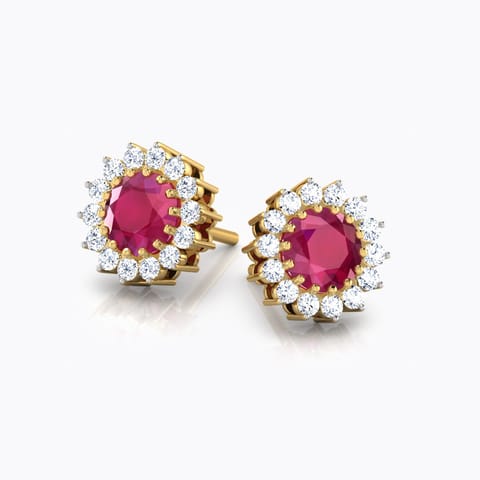 Scarlet Gemstone Stud Earrings Diamond,Gemstone Earrings 18 Karat Yellow Gold Scarlet Gemstone Stud Earrings