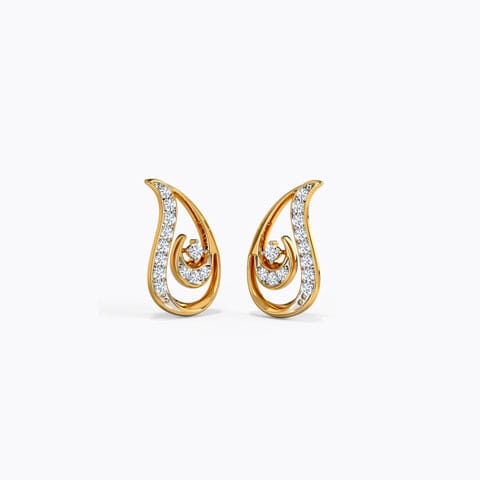 Paisley Swirl Diamond Stud Earrings Diamond Earrings 18 Karat Yellow Gold Paisley Swirl Diamond Stud Earrings
