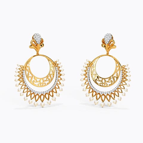 Flutter Pearl Sui Dhaga Earrings Diamond,Gemstone Earrings 18 Karat Yellow Gold Flutter Pearl Sui Dhaga Earrings