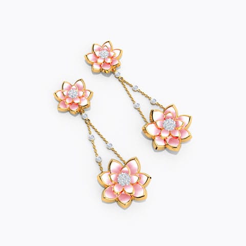 Basket of Lotus Diamond Drop Earrings Diamond Earrings 18 Karat Yellow Gold Basket of Lotus Diamond Drop Earrings