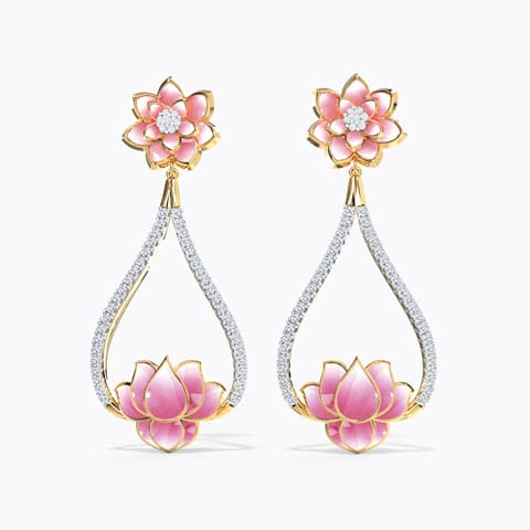 Leafy Lotus Diamond Drop Earrings Diamond Earrings 18 Karat Yellow Gold Leafy Lotus Diamond Drop Earrings