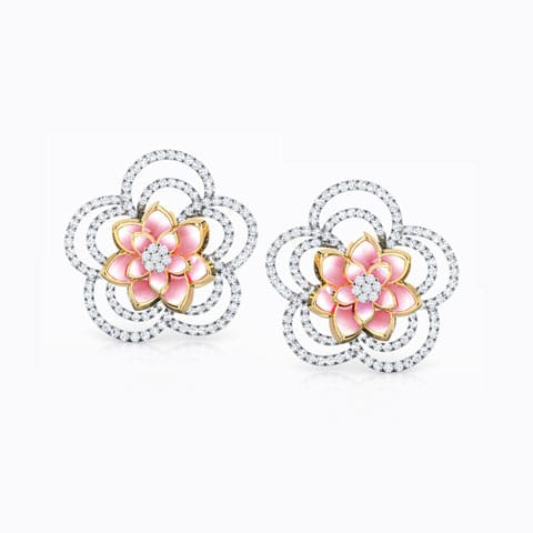 Sparkling Bloom Lotus Diamond Stud Earrings Diamond Earrings 18 Karat Yellow Gold Sparkling Bloom Lotus Diamond Stud Earrings