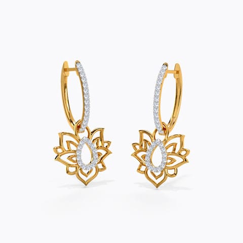 Looped Lotus Diamond Hoop Earrings Diamond Earrings 18 Karat Yellow Gold Looped Lotus Diamond Hoop Earrings