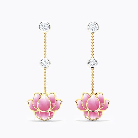 Dew Lotus Diamond Drops Earrings Diamond Earrings 18 Karat Yellow Gold Dew Lotus Diamond Drops Earrings