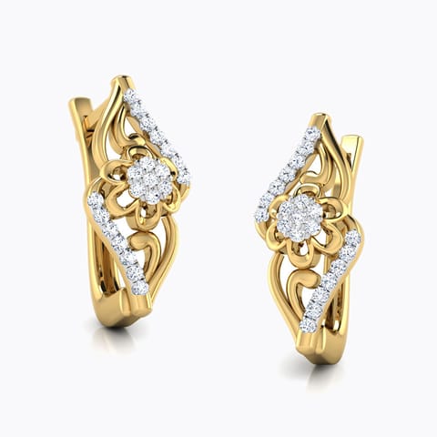 Dora Flower Diamond Hoop Earrings Diamond Earrings 18 Karat Yellow Gold Dora Flower Diamond Hoop Earrings