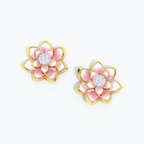 Lotus Blossom Diamond Stud Earrings Diamond Earrings 18 Karat Yellow Gold Lotus Blossom Diamond Stud Earrings