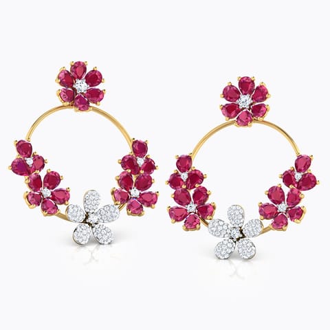Viha Garland Gemstone Chand Bali Diamond,Gemstone Earrings 18 Karat Yellow Gold Viha Garland Gemstone Chand Bali
