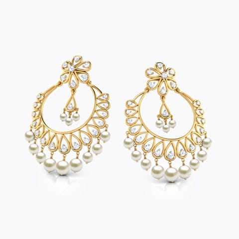 Sana Bloom Gemstone Chand Bali Earrings Diamond,Gemstone Earrings 18 Karat Yellow Gold Sana Bloom Gemstone Chand Bali Earrings