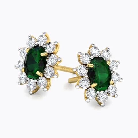 Royal Gemstone Stud Earrings Diamond,Gemstone Earrings 18 Karat Yellow Gold Royal Gemstone Stud Earrings