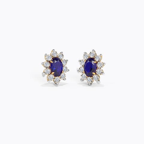 Royal Gemstone Stud Earrings Diamond,Gemstone Earrings 18 Karat Yellow Gold Royal Gemstone Stud Earrings