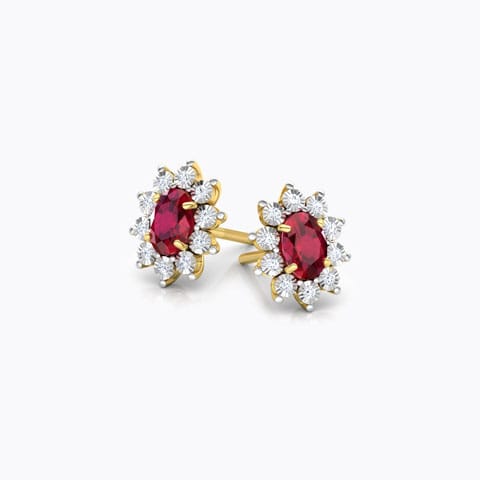 Royal Gemstone Stud Earrings Diamond,Gemstone Earrings 18 Karat Yellow Gold Royal Gemstone Stud Earrings