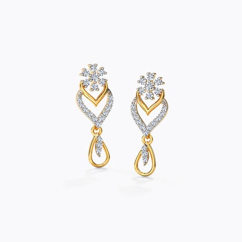Floral Diamond Drop Earrings Diamond Earrings 18 Karat Yellow Gold Floral Diamond Drop Earrings