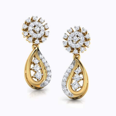 Motif Diamond Drop Earrings Diamond Earrings 18 Karat Yellow Gold Motif Diamond Drop Earrings