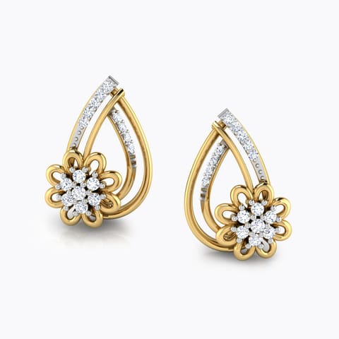 Decorative Diamond Stud Earrings Diamond Earrings 18 Karat Yellow Gold Decorative Diamond Stud Earrings