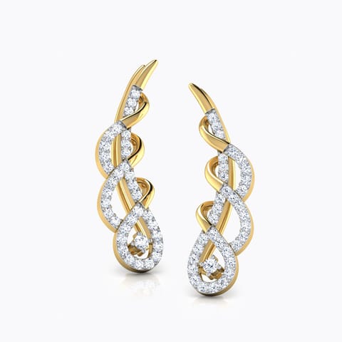 Cacia Twisted Diamond Ear Cuffs Diamond Earrings 18 Karat Yellow Gold Cacia Twisted Diamond Ear Cuffs
