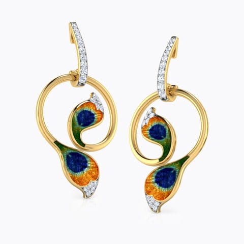 Plumes Peacock Diamond Hoop Earrings Diamond Earrings 18 Karat Yellow Gold Plumes Peacock Diamond Hoop Earrings